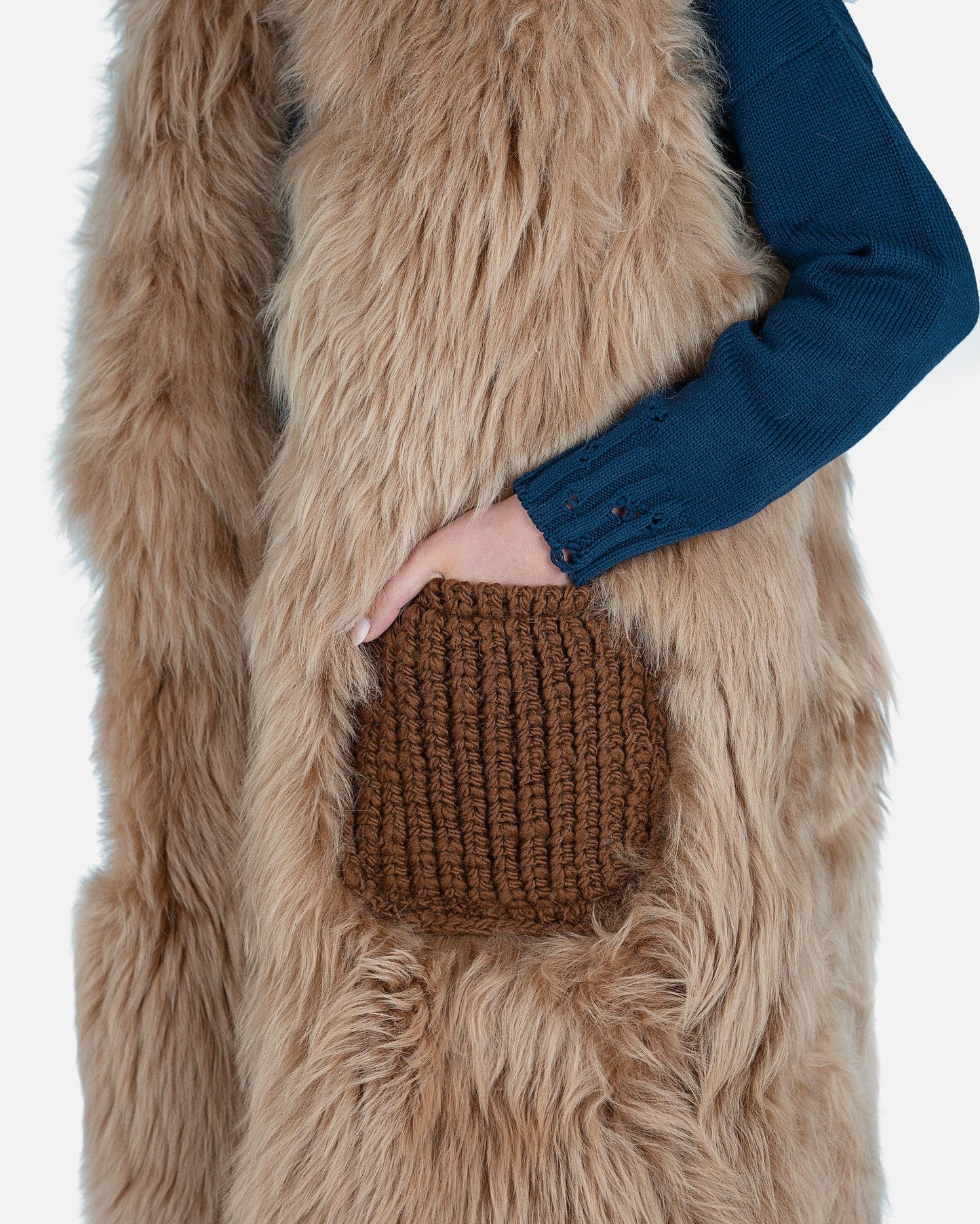 Marni Women Jackets 40 Hairy Shearling Gilet in Earth of Sienna