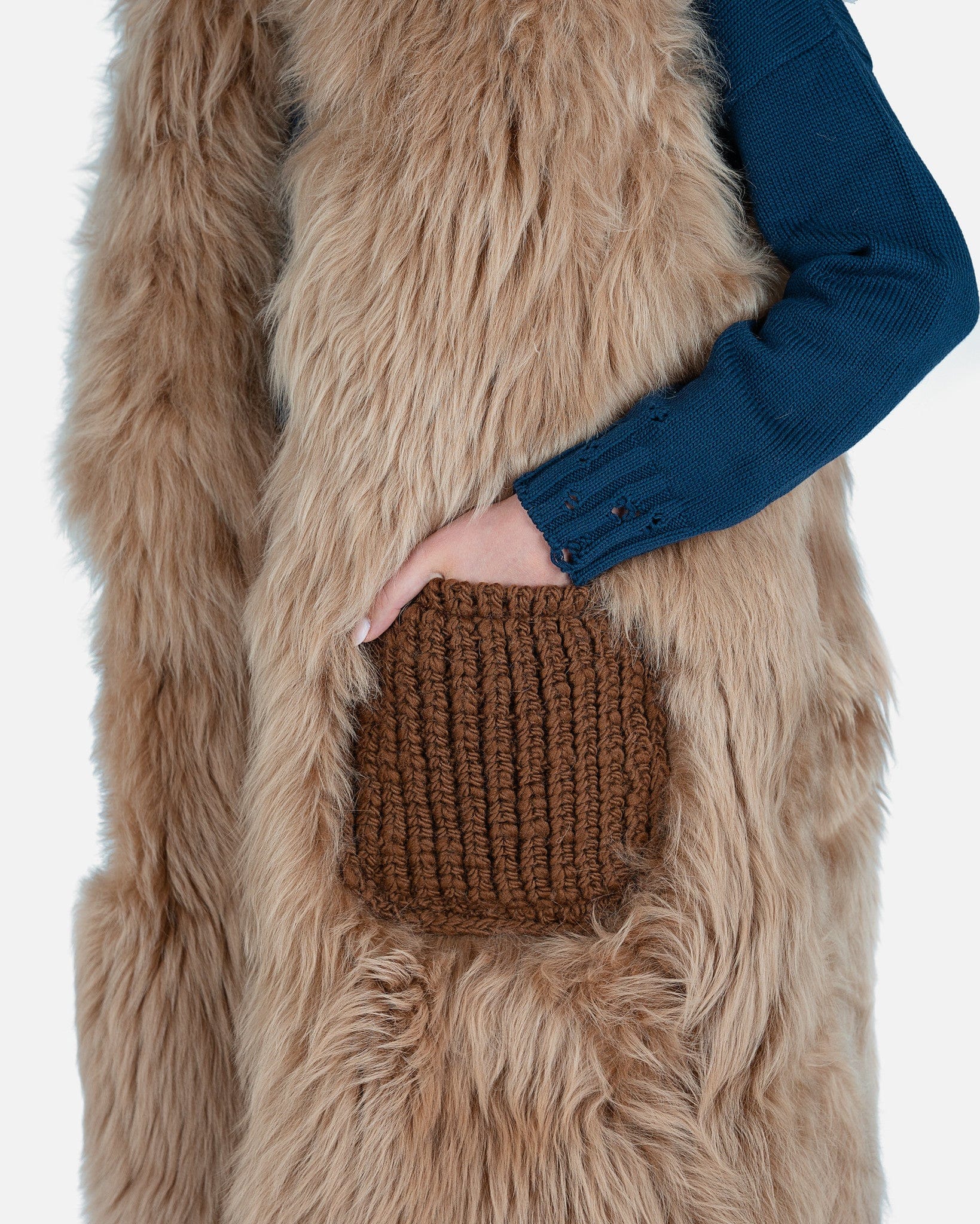 Marni Women Jackets 40 Hairy Shearling Gilet in Earth of Sienna