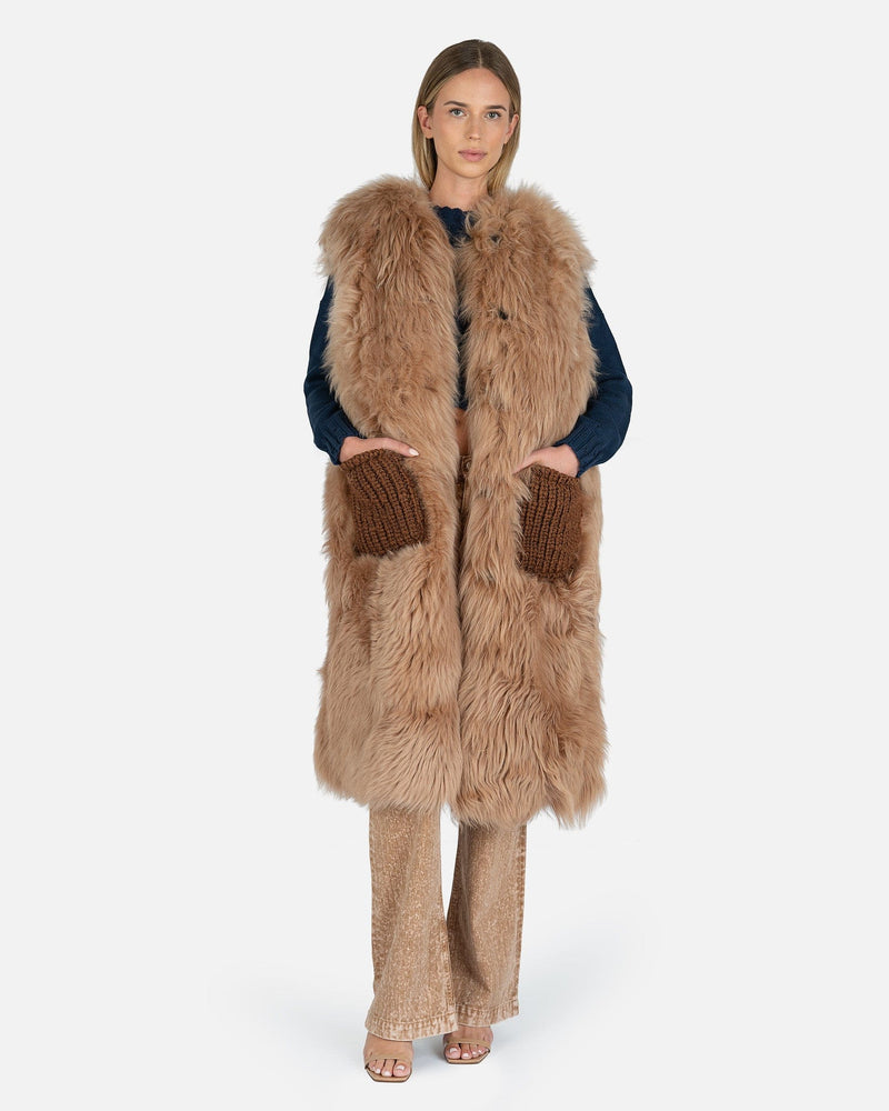 Marni Women Jackets 40 Hairy Shearling Gilet in Earth of Sienna