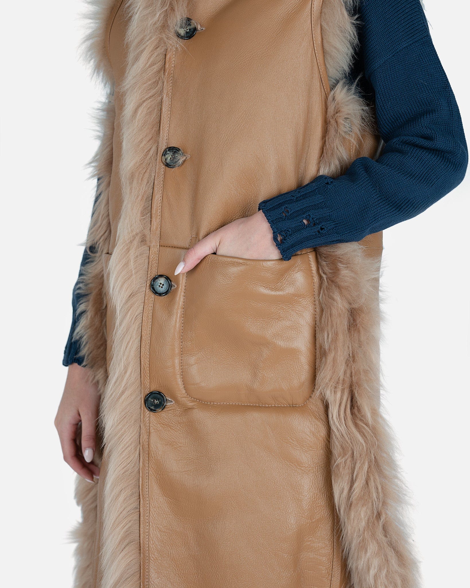 Marni Women Jackets 40 Hairy Shearling Gilet in Earth of Sienna