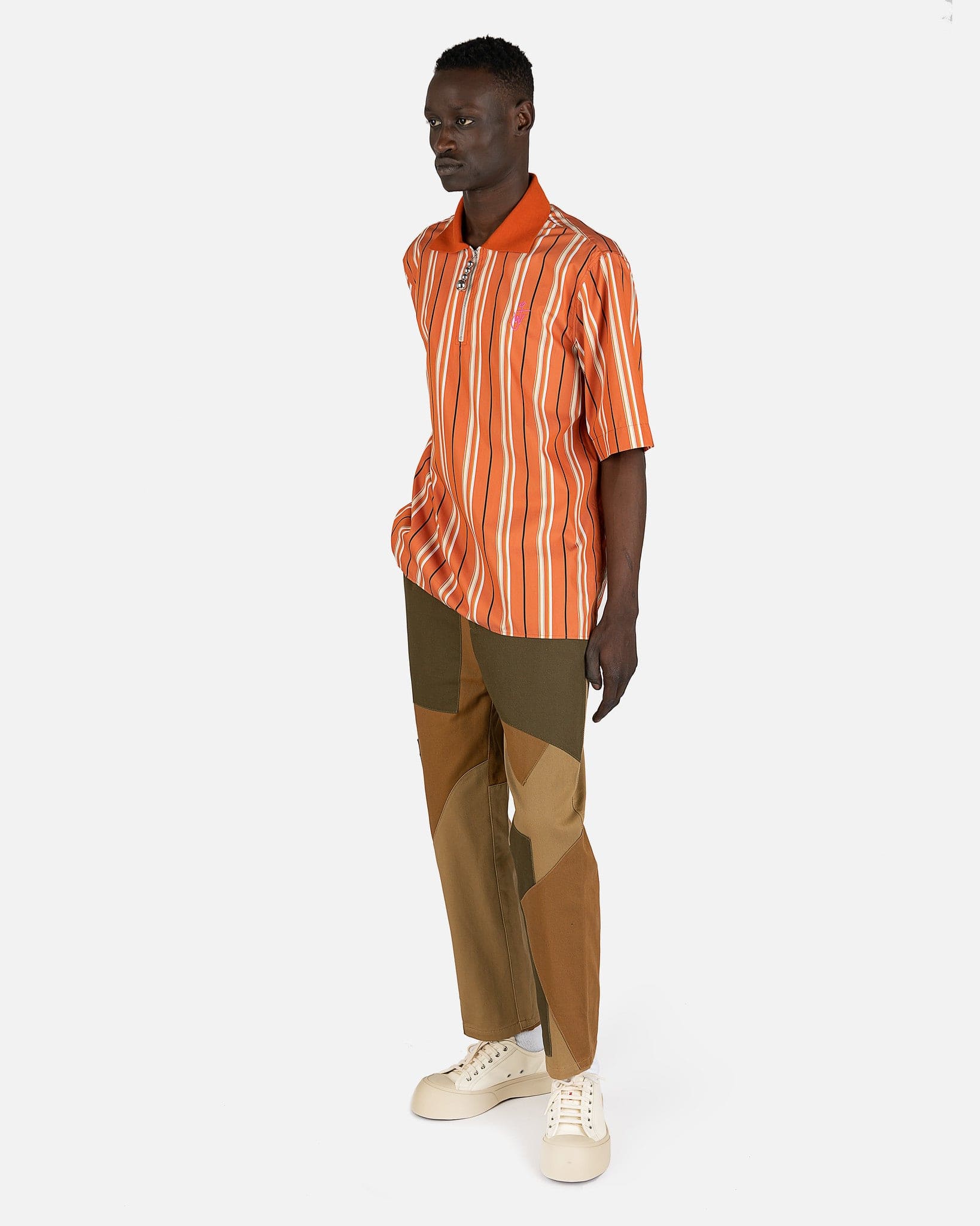 JW Anderson Men's Shirts Half Zip Short Sleeve Classic Polo Shirt in Orange