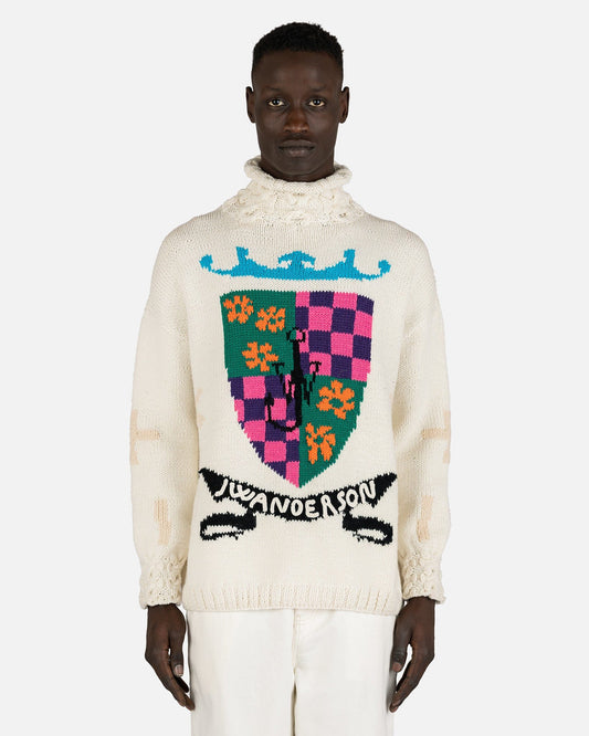 JW Anderson mens sweater Hand Knit Mock Neck Jumper in Off White