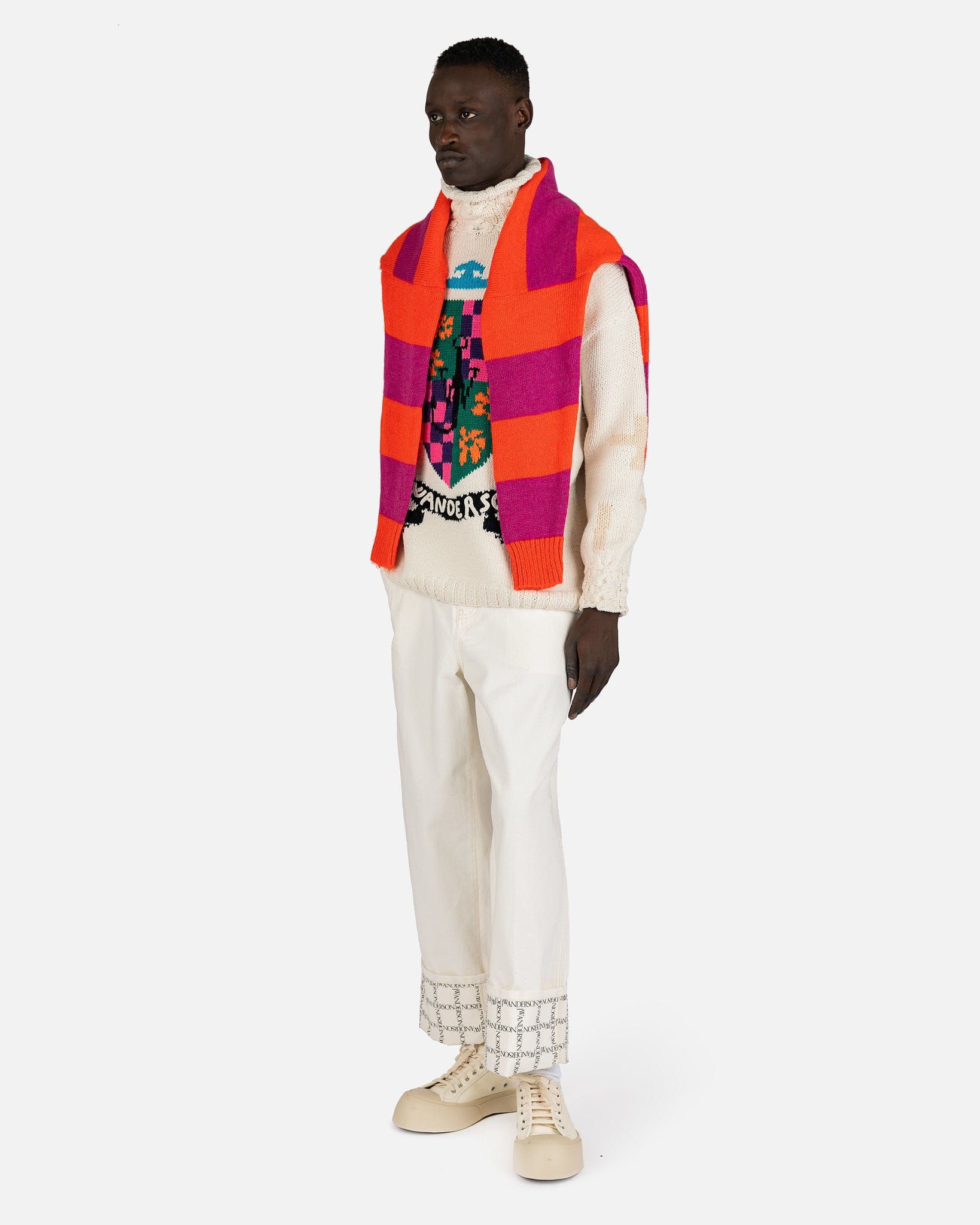 JW Anderson mens sweater Hand Knit Mock Neck Jumper in Off White