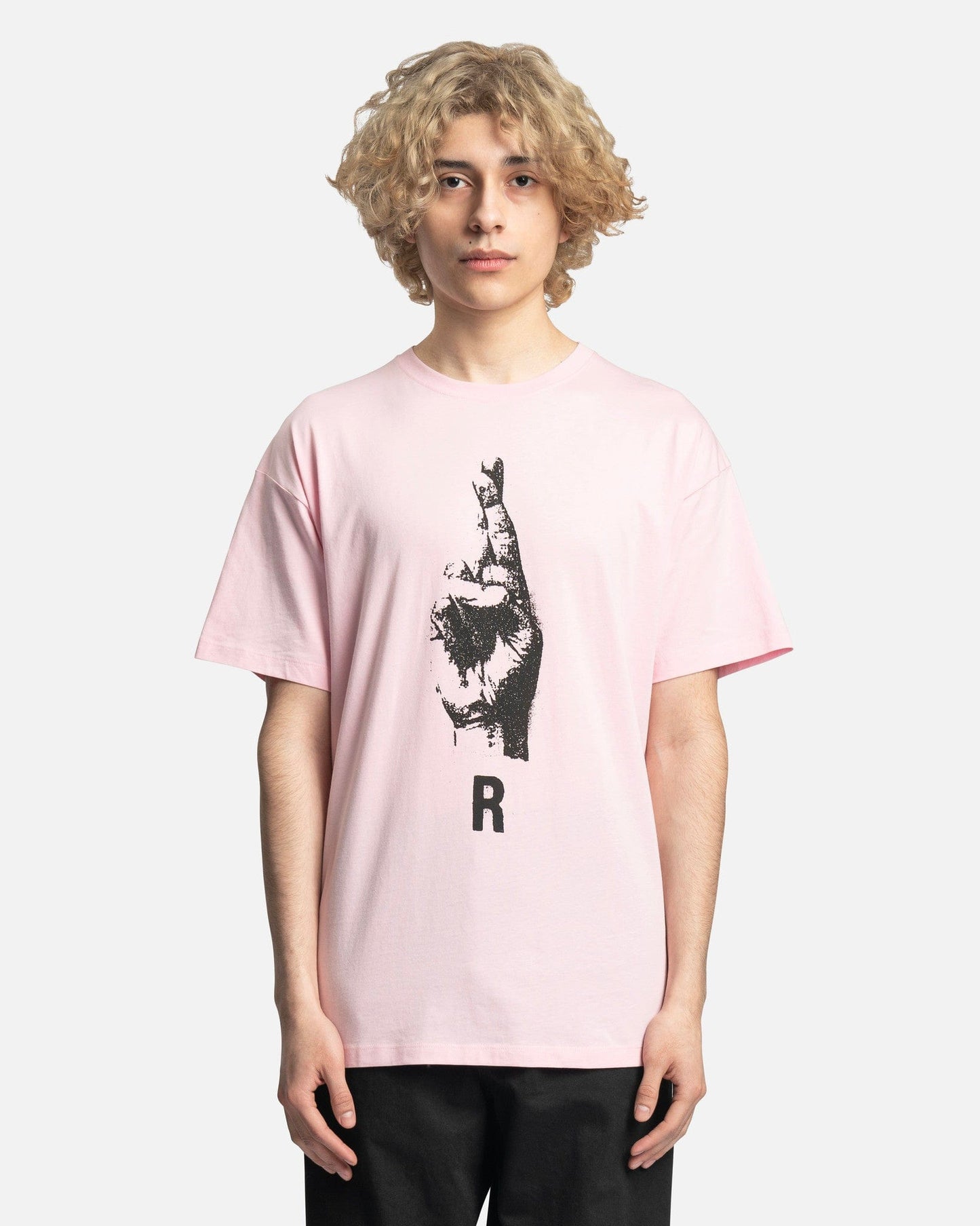 Raf Simons Men's T-Shirts Hand Sign Print Oversized T-Shirt in Salmon
