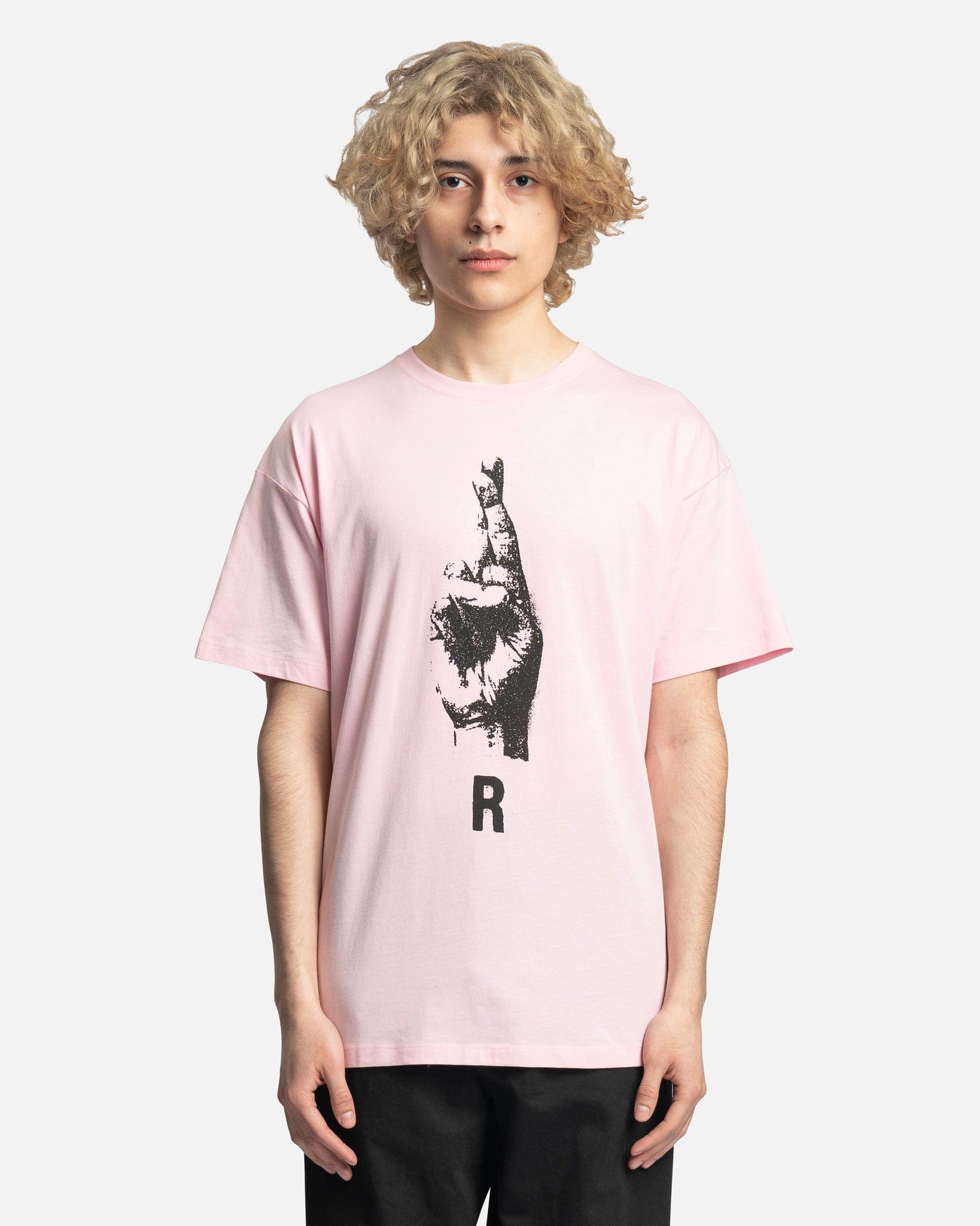 Raf Simons Men's T-Shirts Hand Sign Print Oversized T-Shirt in Salmon