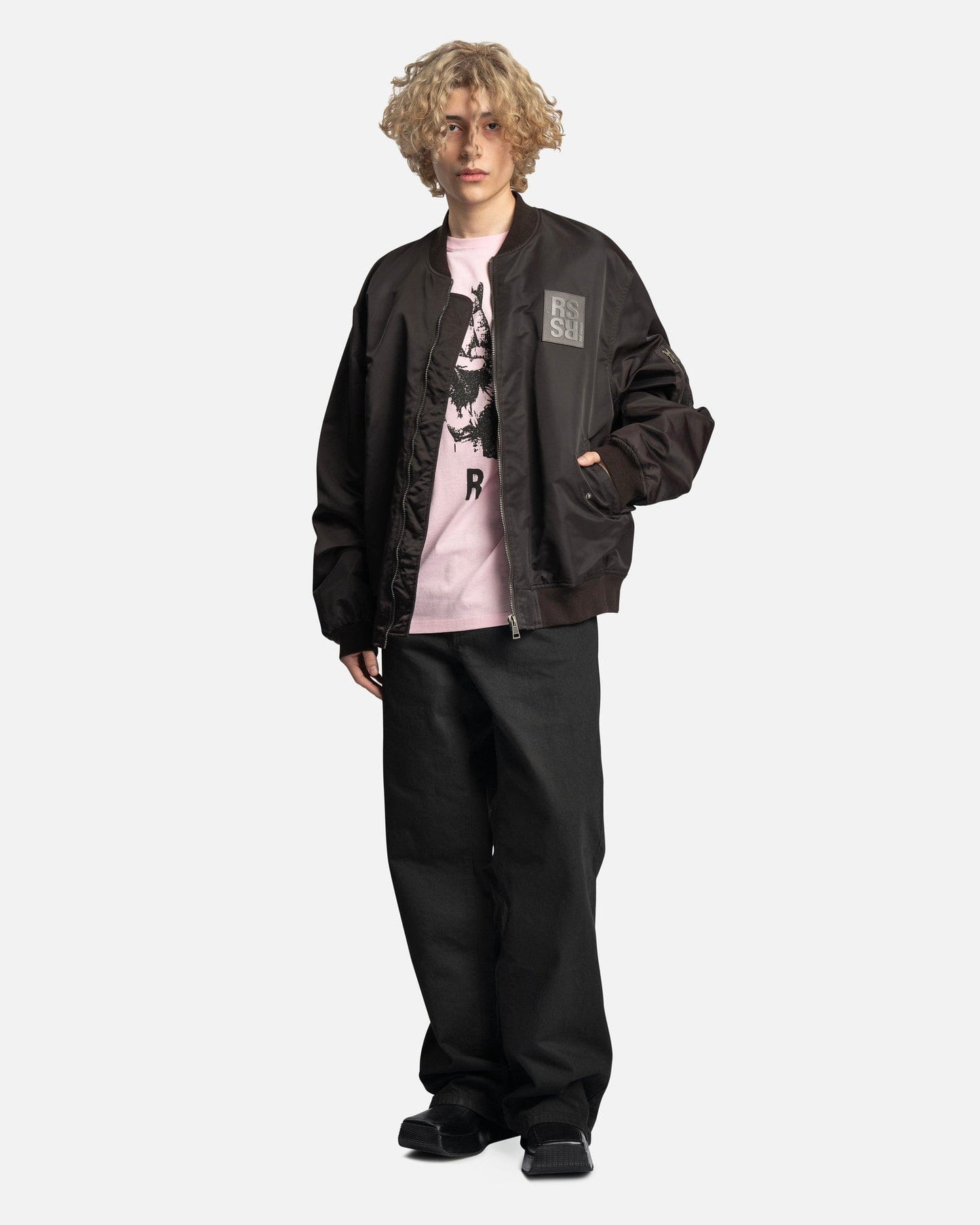 Raf Simons Men's T-Shirts Hand Sign Print Oversized T-Shirt in Salmon