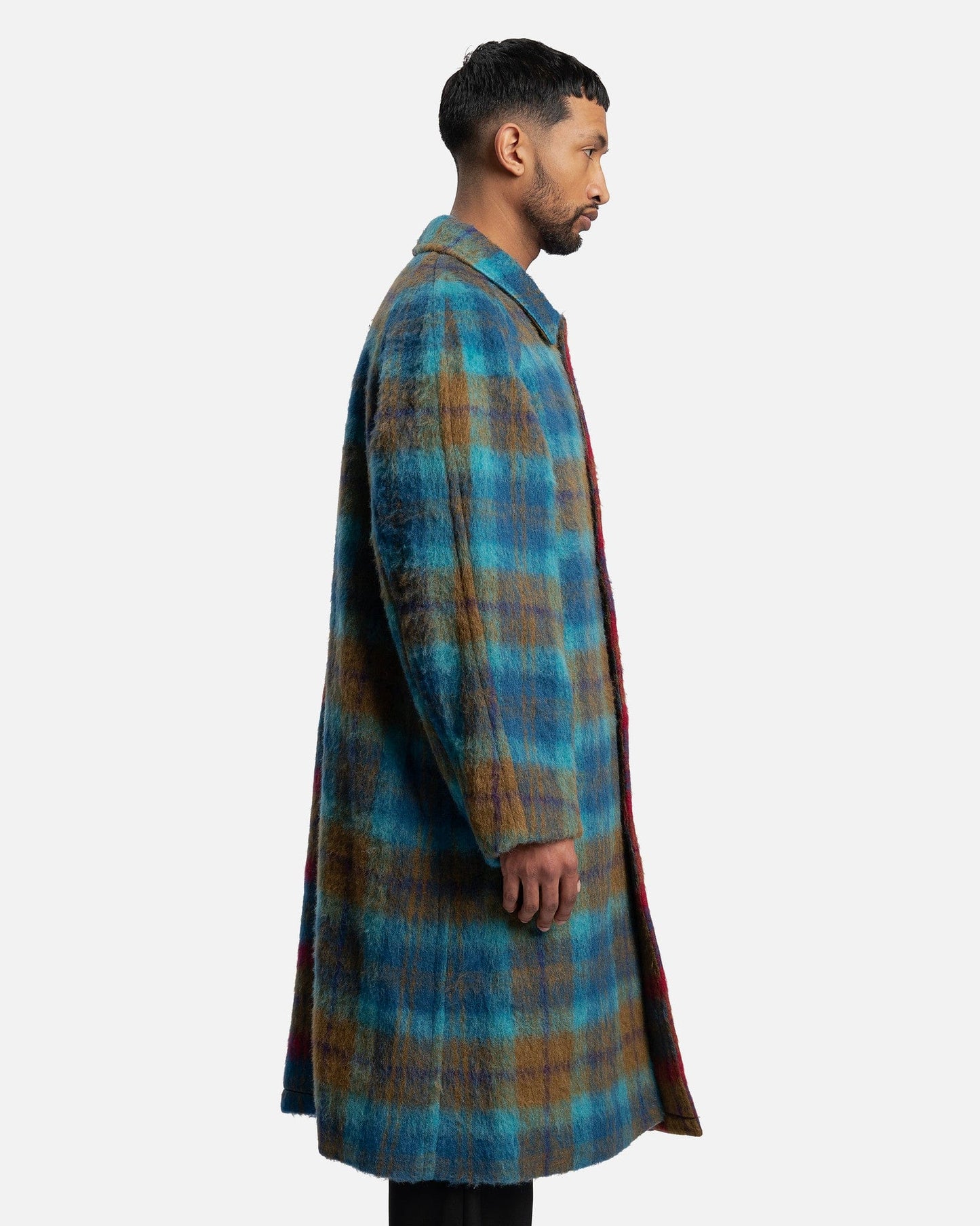 Andersson Bell Men's Coat Harrycheck Balmacaan Shaggy Wool Coat in Pale Jade/Margenta