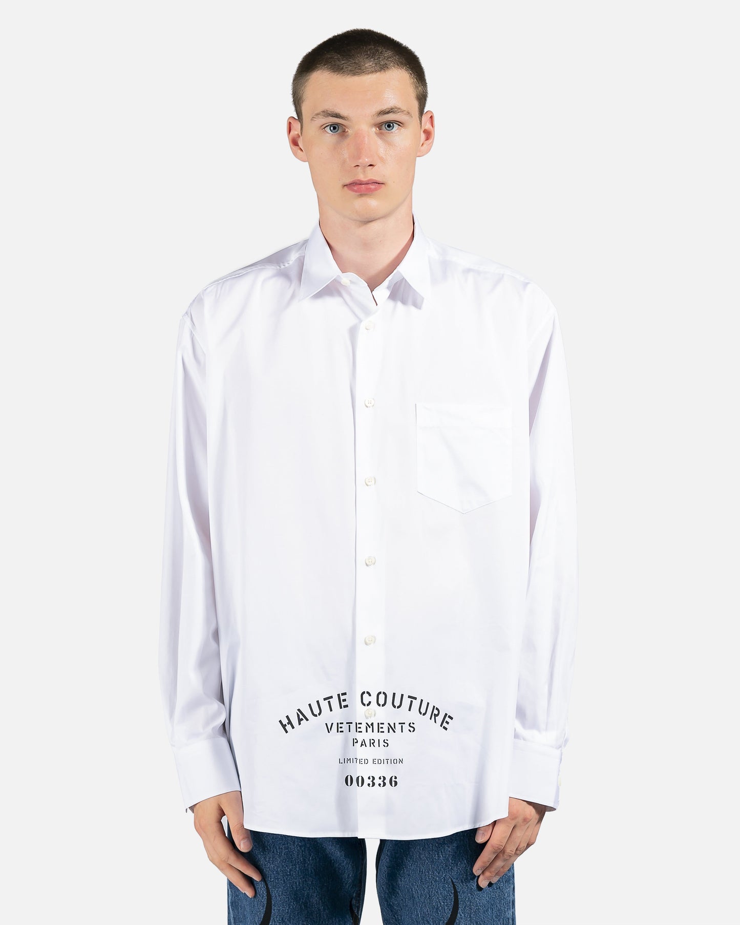 VETEMENTS Men's Shirts Haute Couture Button-Up Shirt in White