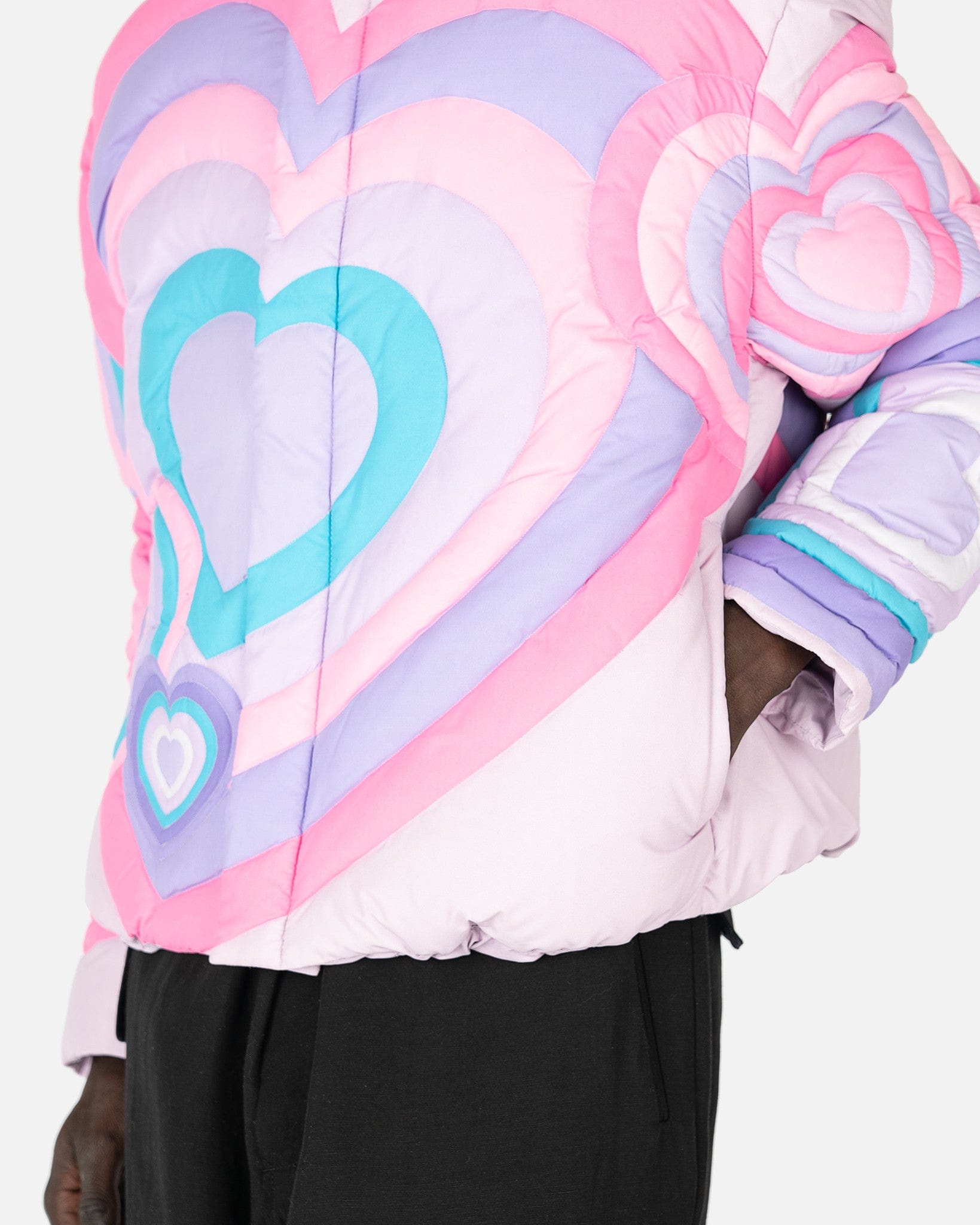 Hearts Puffer Jacket in Purple SVRN
