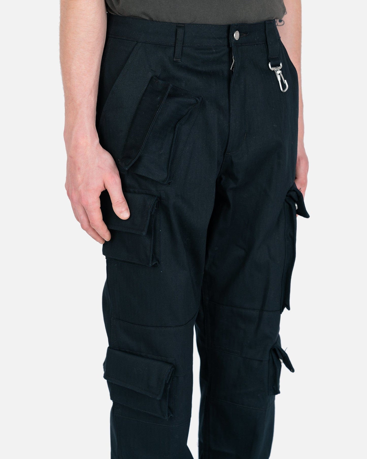 Reese Cooper Men's Pants Herringbone Cotton Cargo Pant in Black