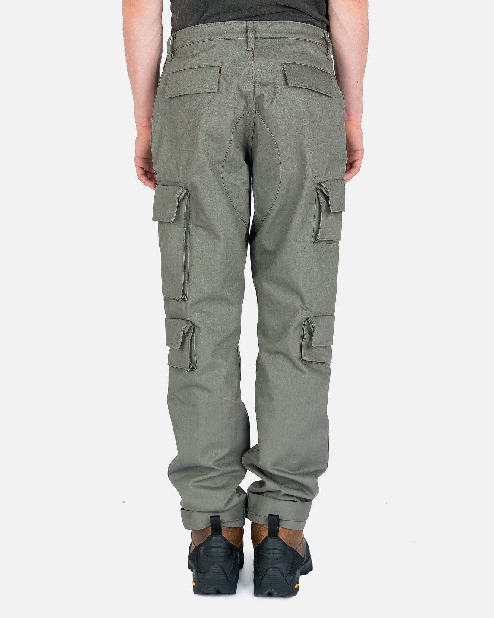 Reese Cooper Men's Pants Herringbone Cotton Cargo Pant in Green