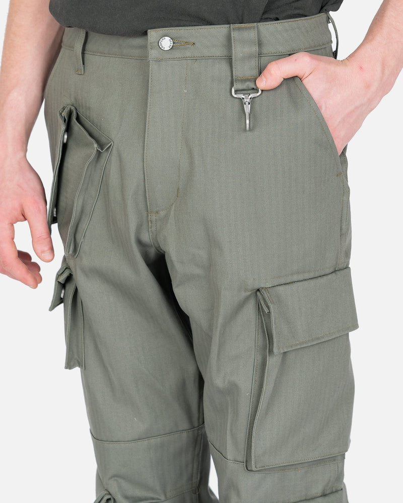 Reese Cooper Men's Pants Herringbone Cotton Cargo Pant in Green