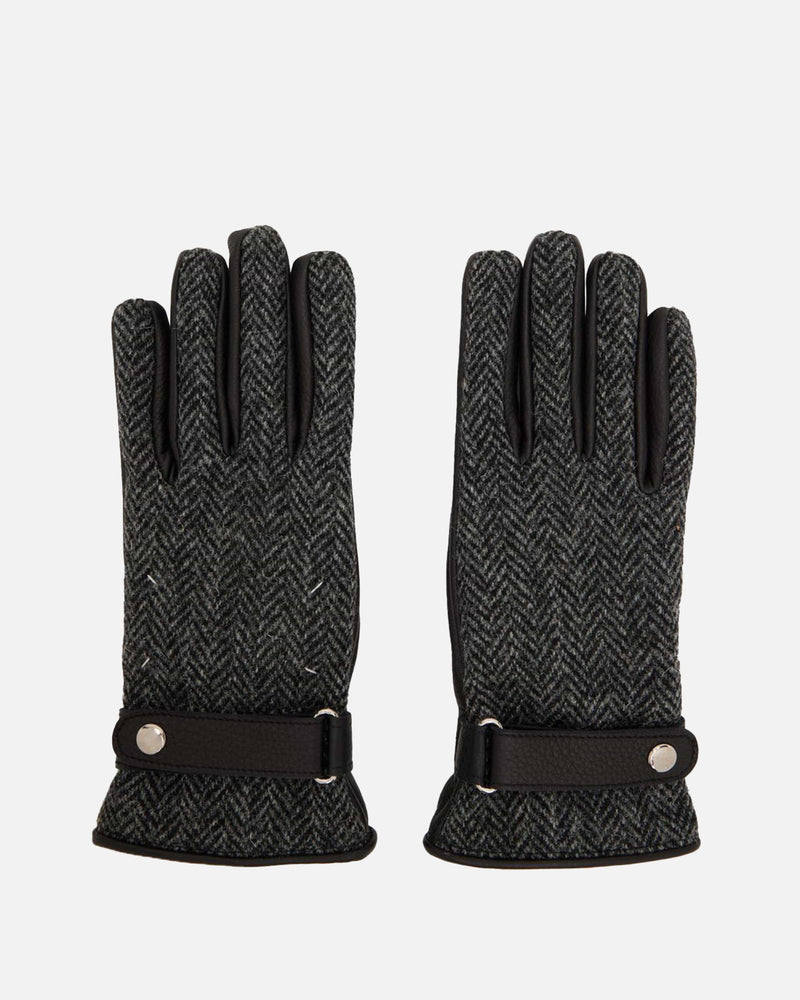 Maison Margiela Men's Gloves Herringbone Leather Gloves in Black
