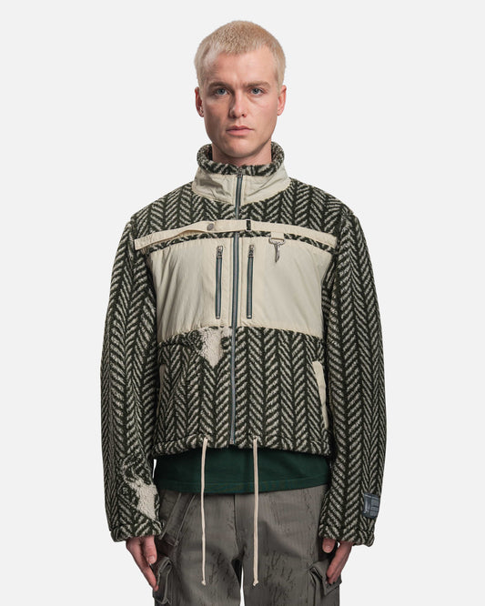 Reese Cooper Men's Jackets Herringbone Print Sherpa Fleece in Forest Green