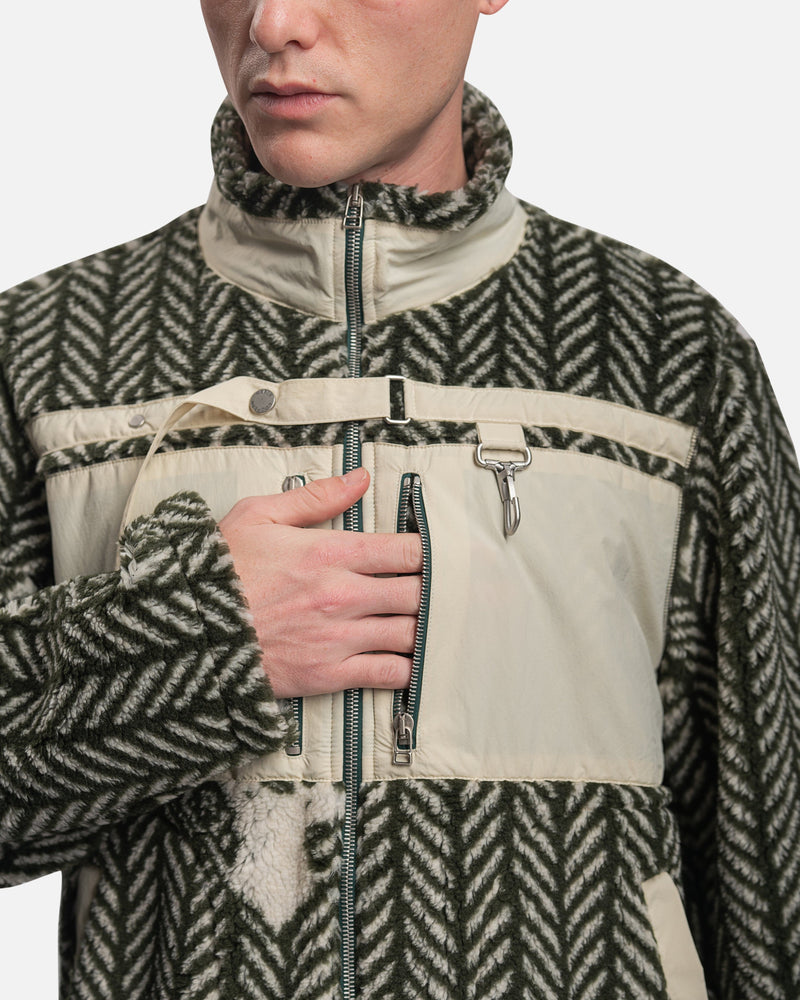 Reese Cooper Men's Jackets Herringbone Print Sherpa Fleece in Forest Green