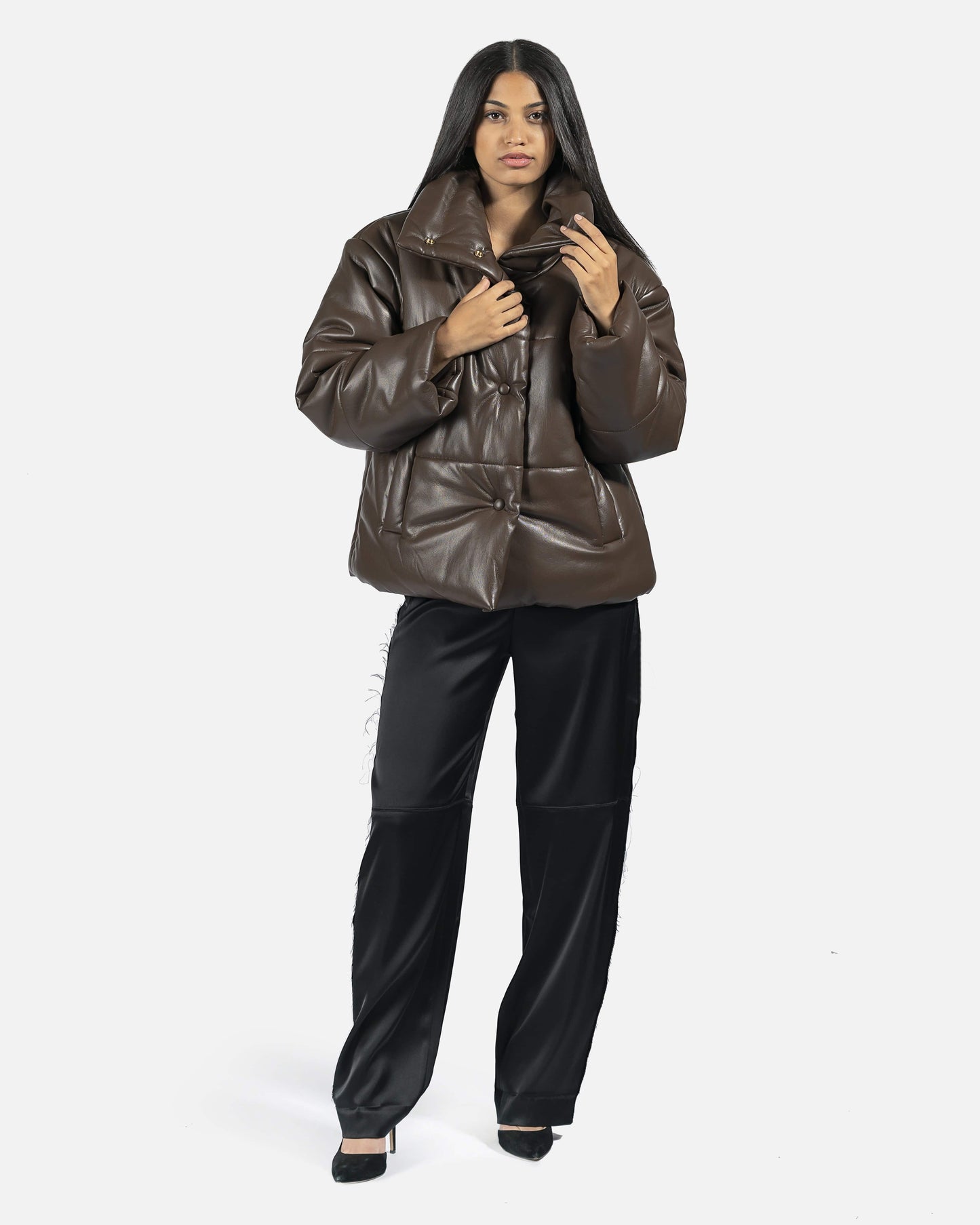 Nanushka Women Jackets Hide Vegan Leather Puffer Jacket in Brown