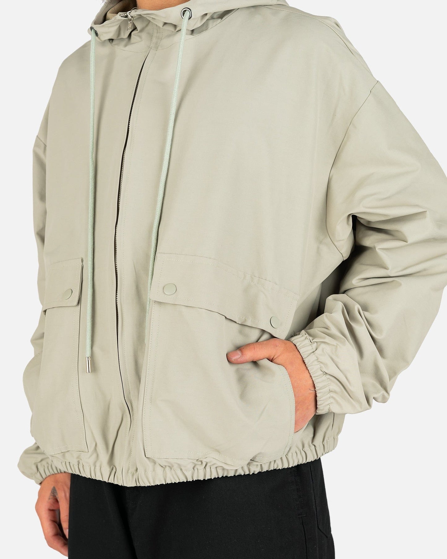 Willy Chavarria Men's Jackets Hoodie Parka Full Zip in Light Green