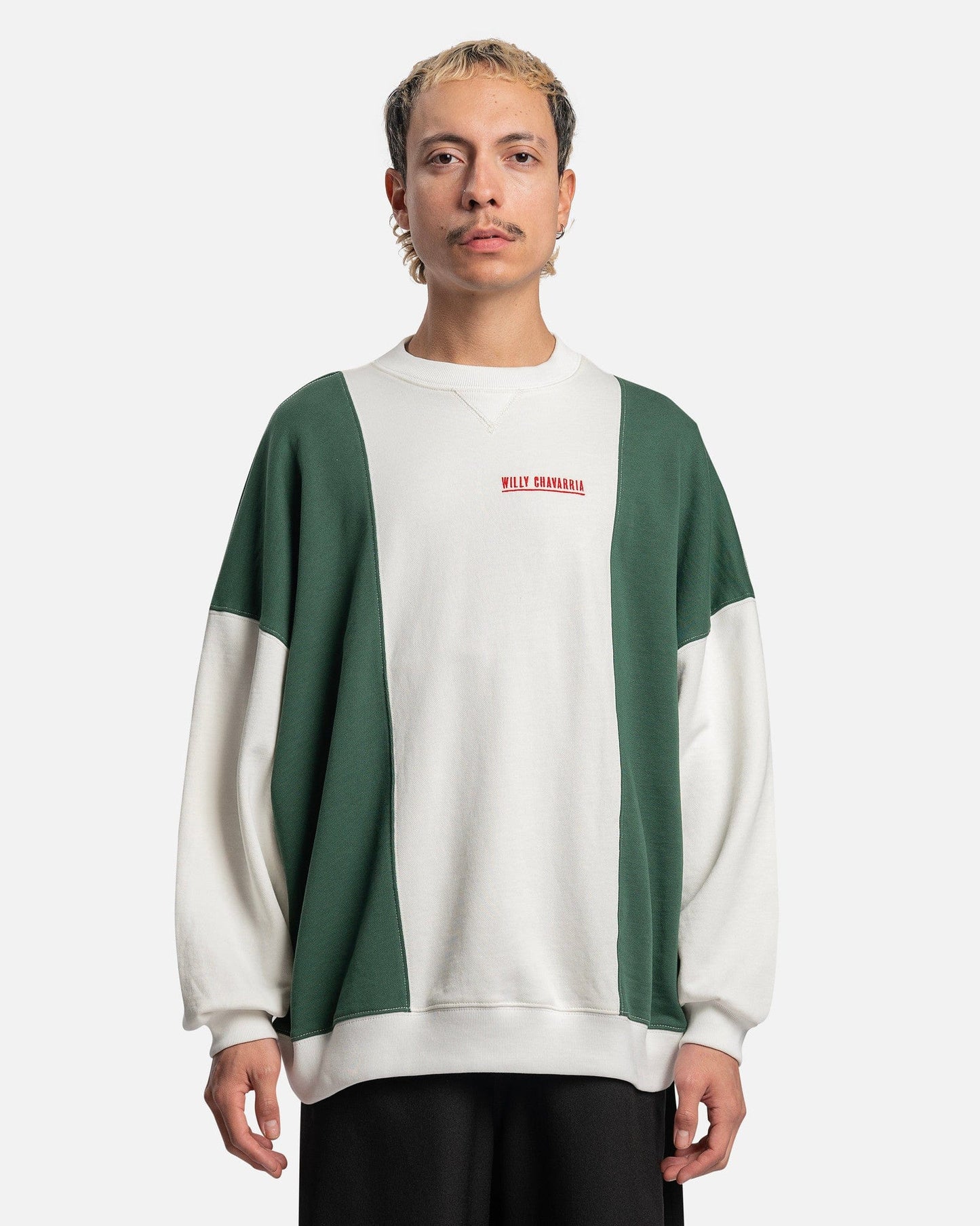 Willy Chavarria Men's Sweatshirts Hooligan Block Sweatshirt in Bright White/Forest