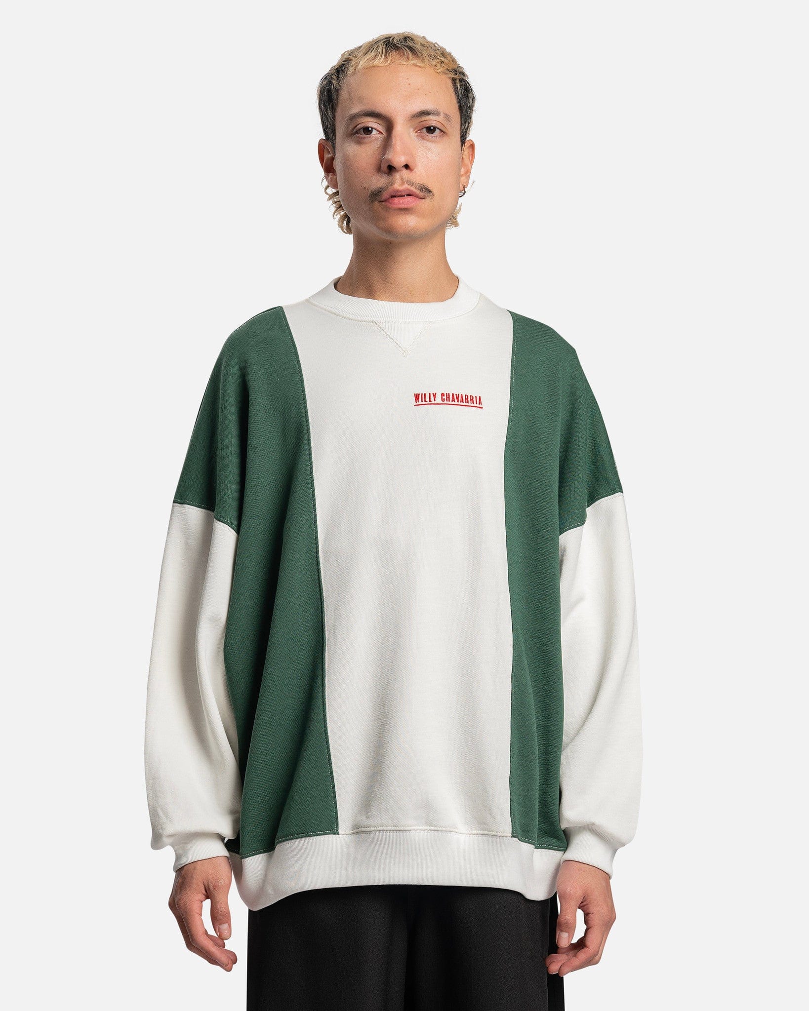 Willy Chavarria Men's Sweatshirts Hooligan Block Sweatshirt in Bright White/Forest
