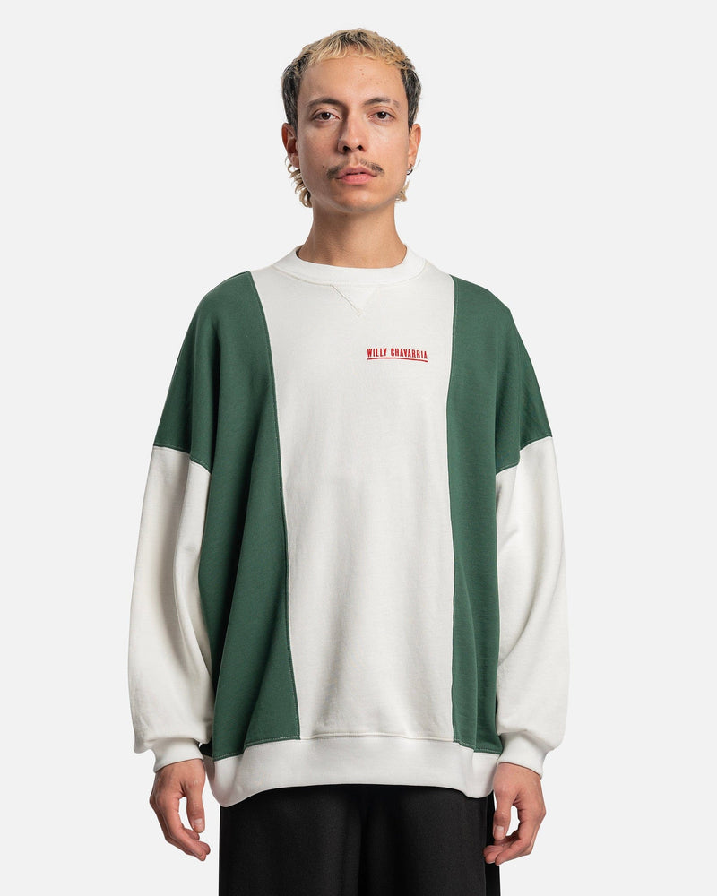 Willy Chavarria Men's Sweatshirts Hooligan Block Sweatshirt in Bright White/Forest