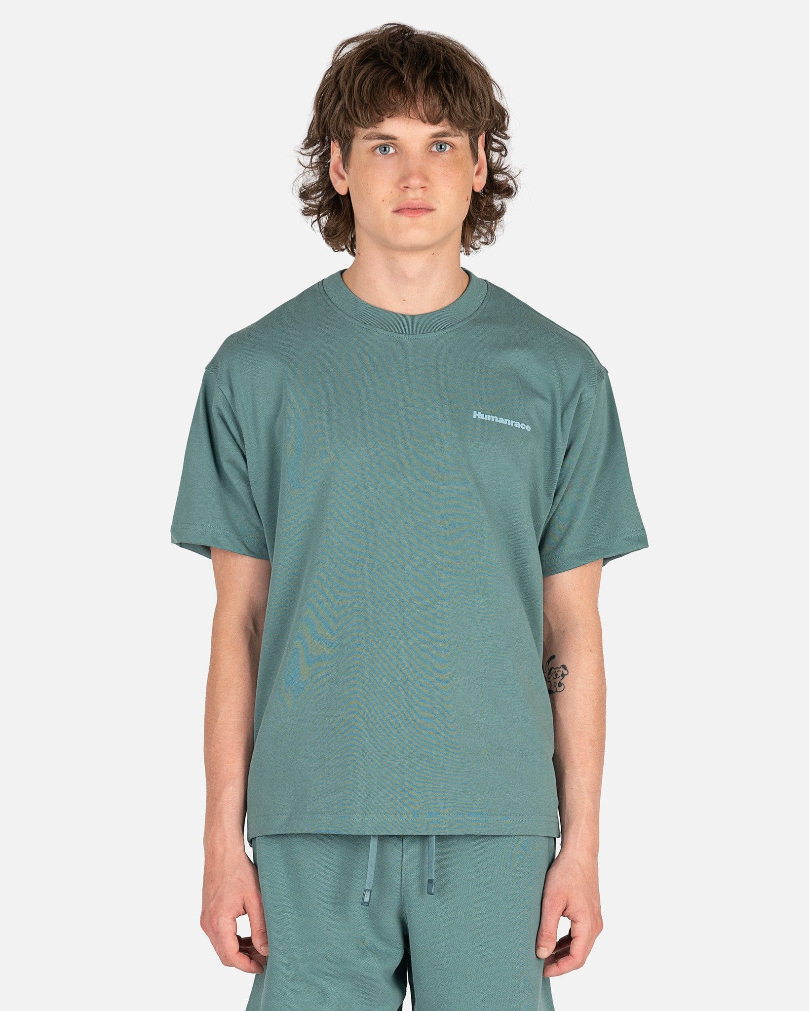 Adidas Men's Shorts Human Race Basic Tee in Hazy Emerald