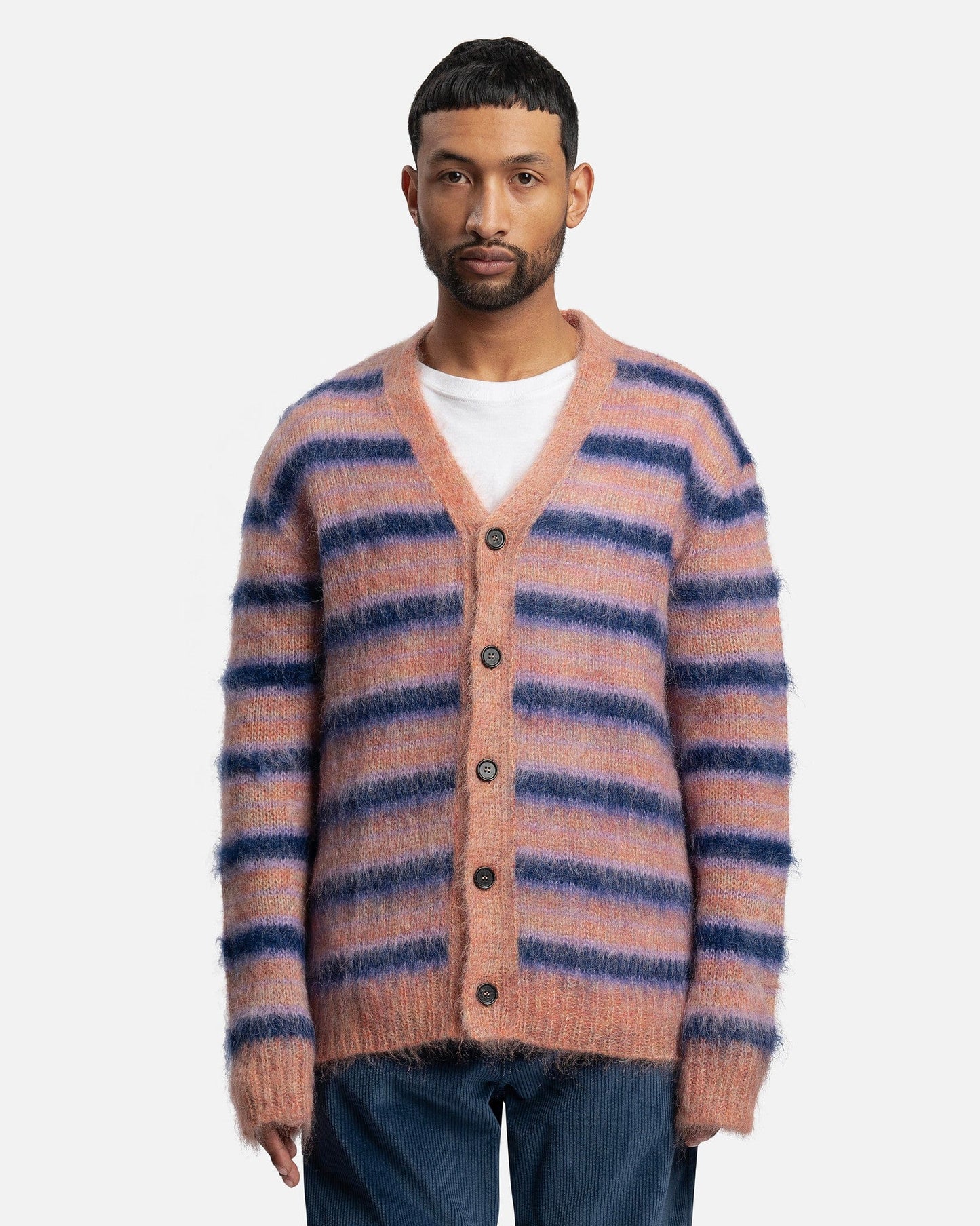 Marni Men's Sweater Iconic Brushed Striped Cardigan in Apricot