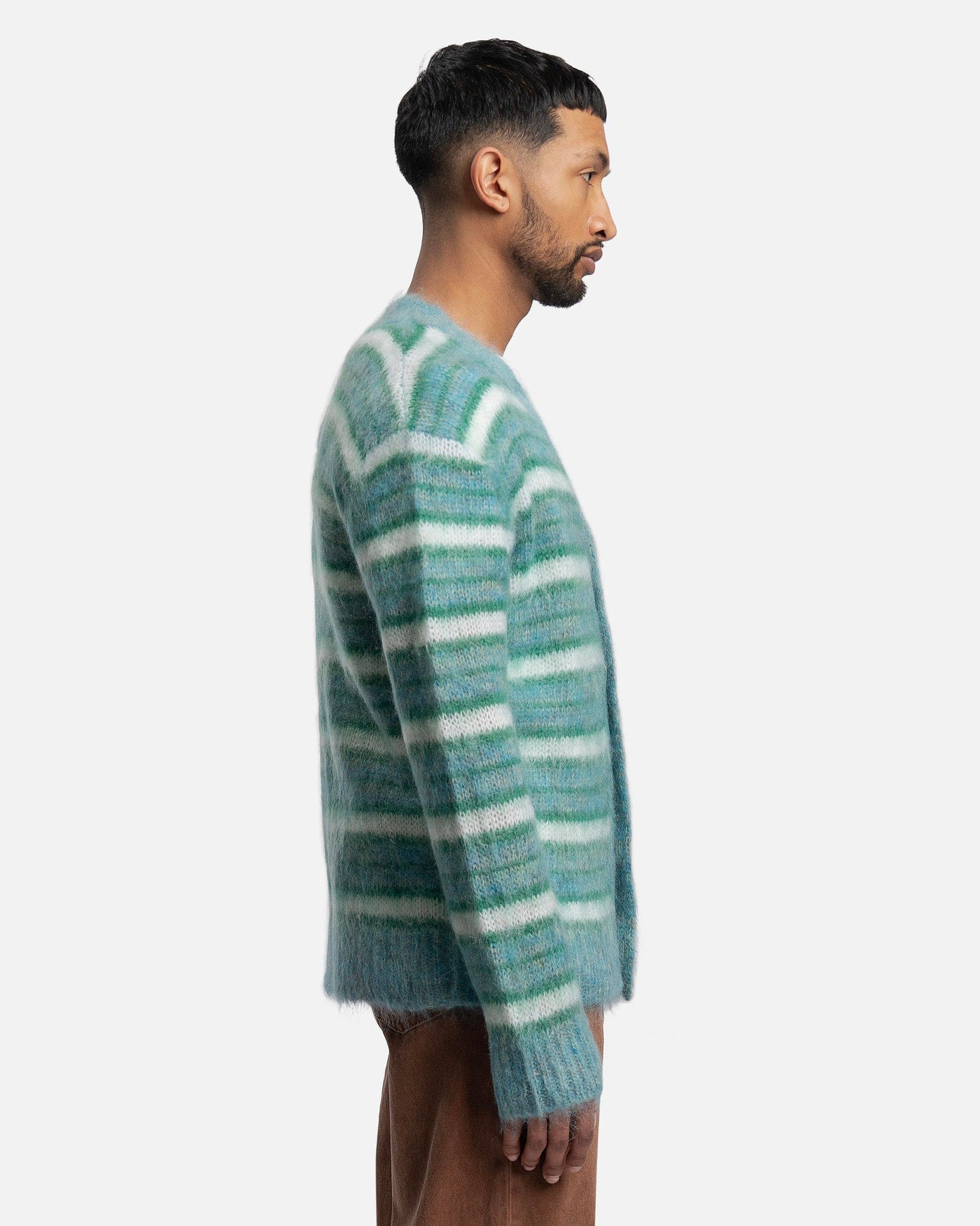 Marni Men's Sweater Iconic Brushed Striped Cardigan in Turquoise