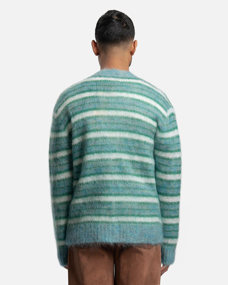 Marni Men's Sweater Iconic Brushed Striped Cardigan in Turquoise