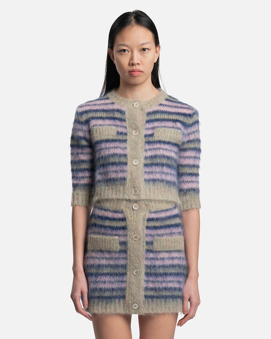 Marni Women Sweaters Iconic Brushed Striped Crop Cardigan in Azalea