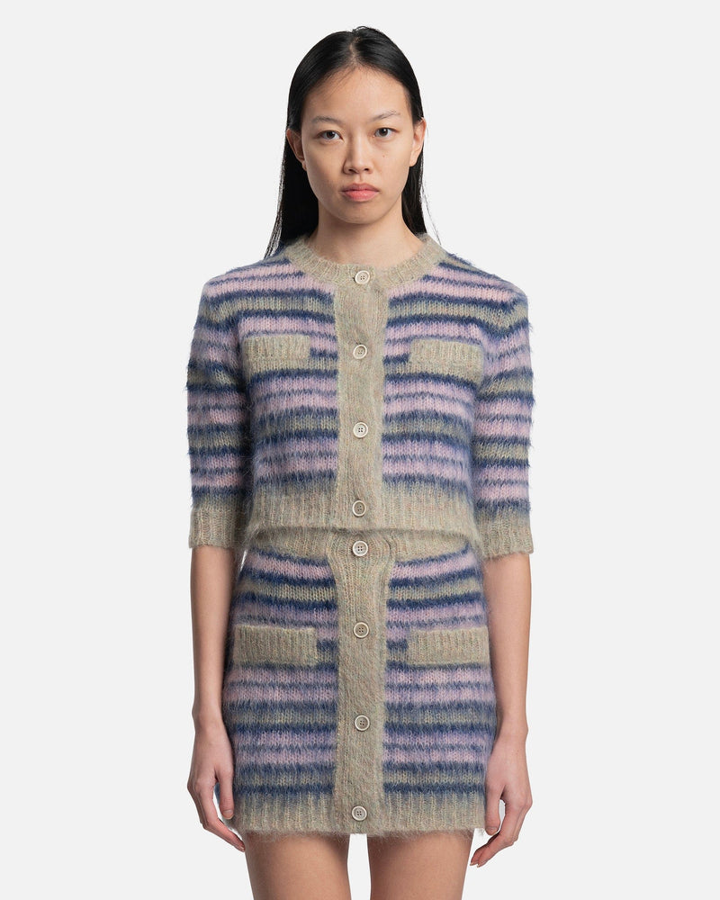 Marni Women Sweaters Iconic Brushed Striped Crop Cardigan in Azalea