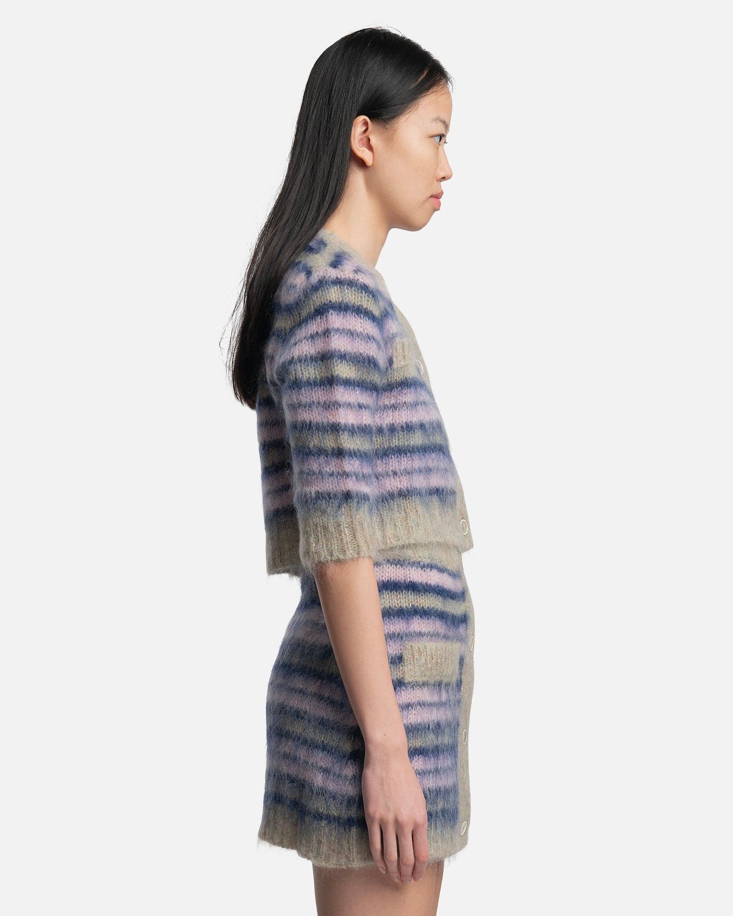 Marni Women Sweaters Iconic Brushed Striped Crop Cardigan in Azalea