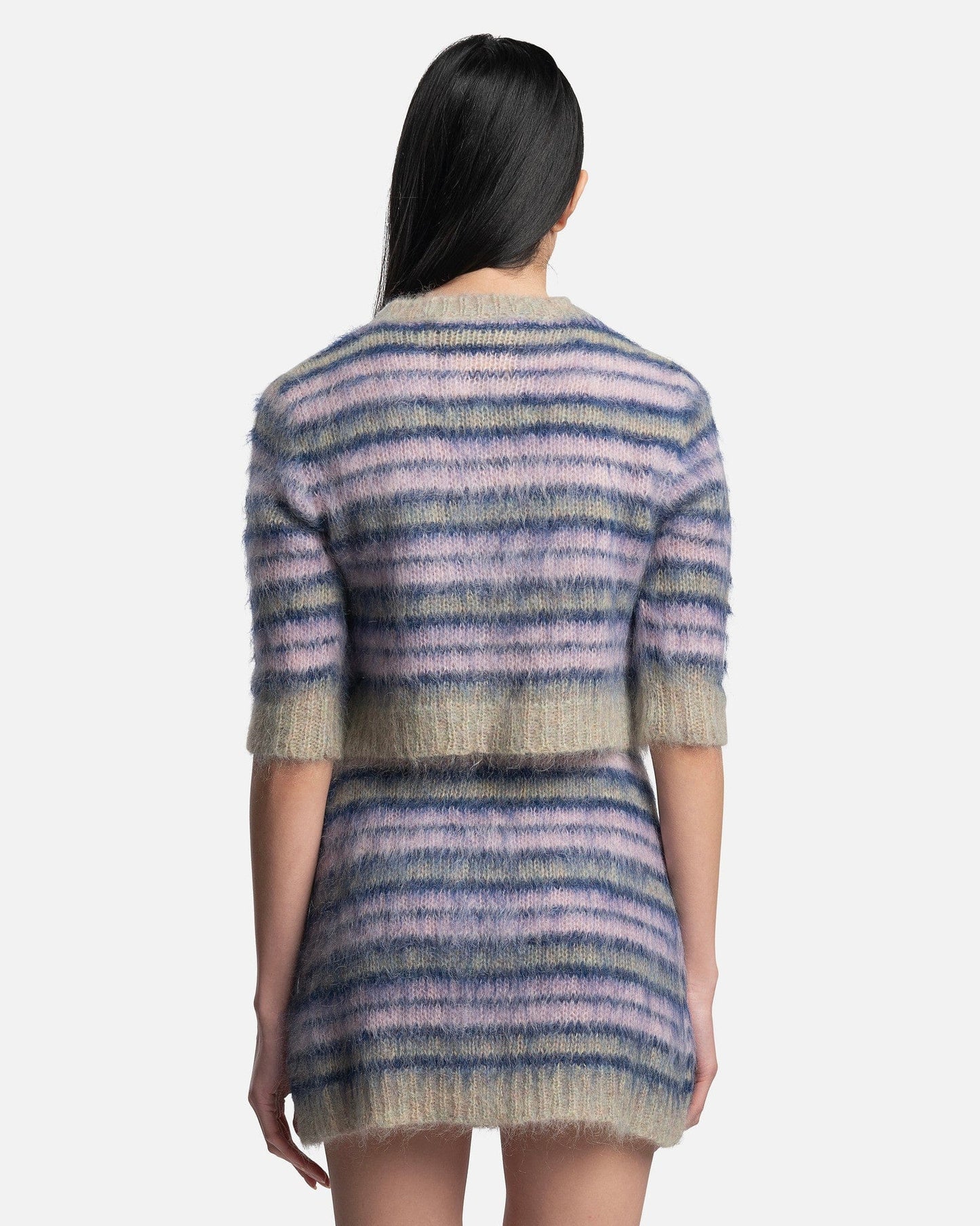 Marni Women Sweaters Iconic Brushed Striped Crop Cardigan in Azalea