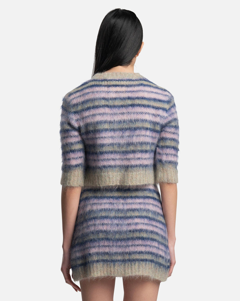 Marni Women Sweaters Iconic Brushed Striped Crop Cardigan in Azalea