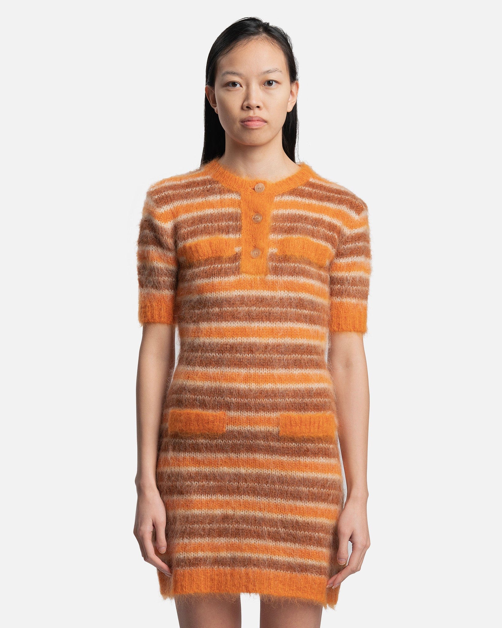 Marni Women Dresses Iconic Brushed Striped Dress in Clay