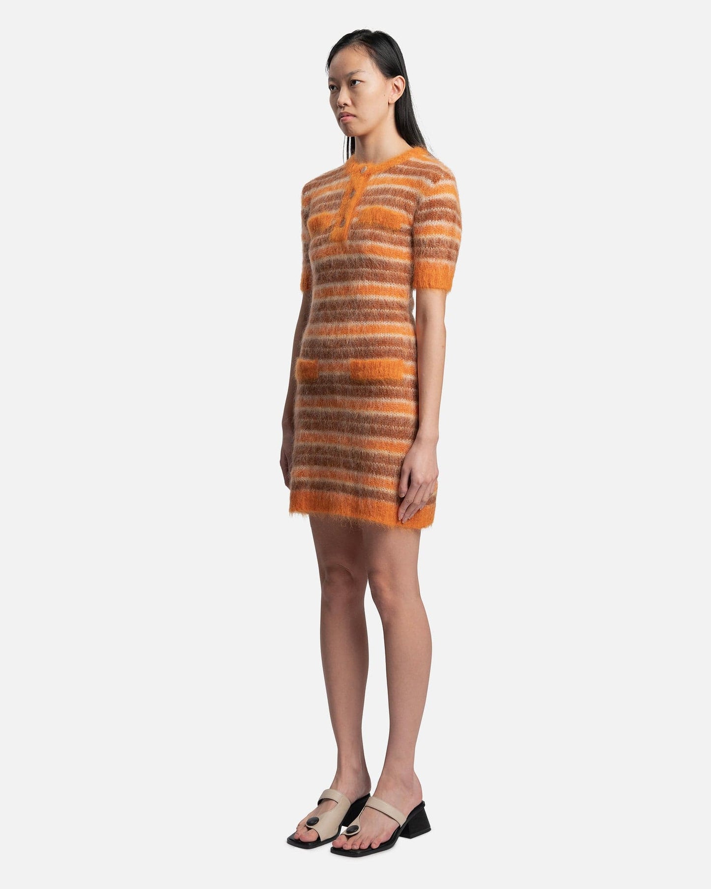Marni Women Dresses Iconic Brushed Striped Dress in Clay