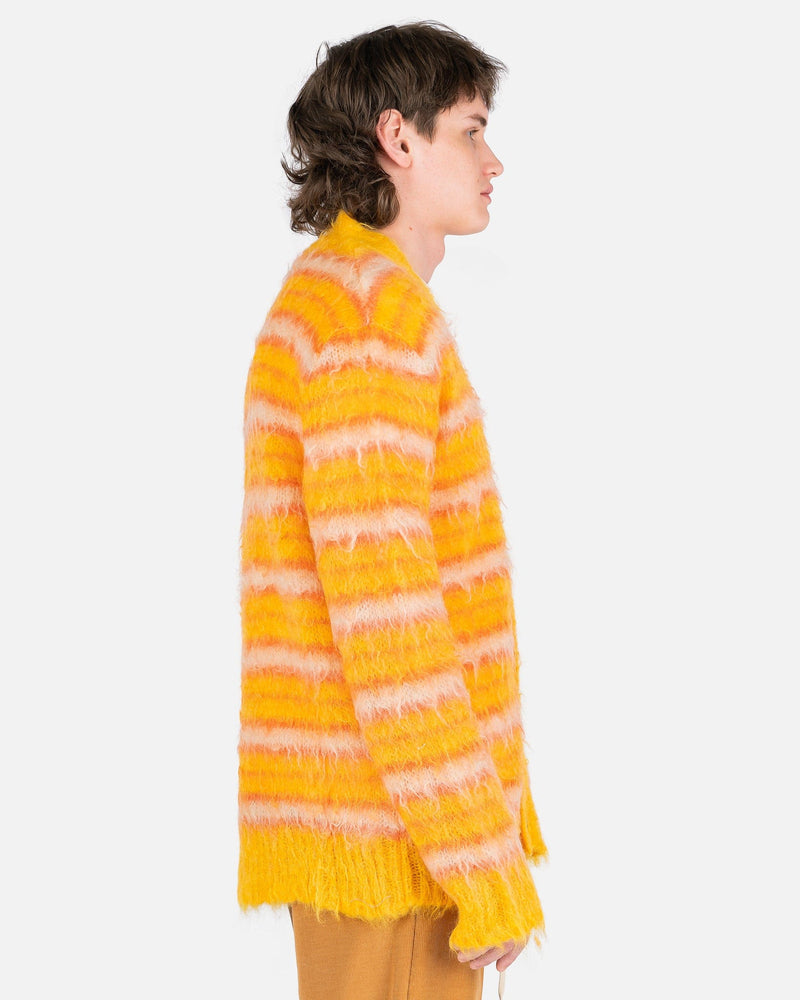 Marni Men's Sweatshirts Iconic Groovy Striped Mohair Cardigan in Maize