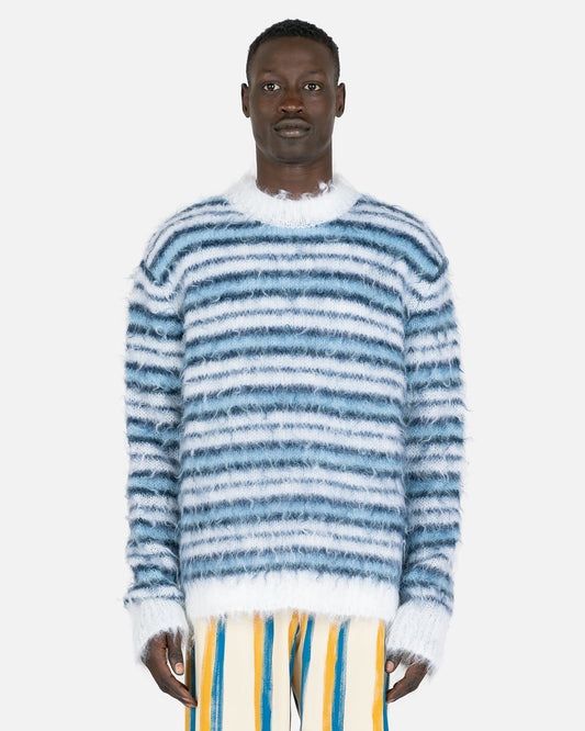 Marni mens sweater Iconic Groovy Striped Mohair Crewneck in Lilly White