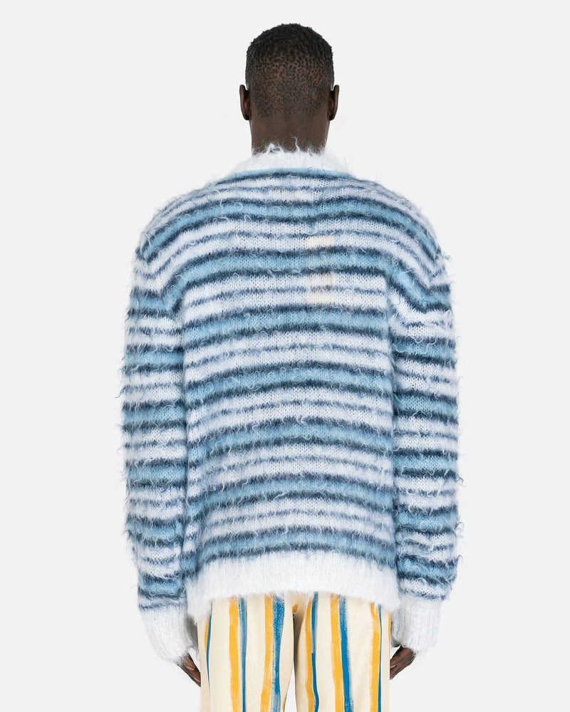 Marni mens sweater Iconic Groovy Striped Mohair Crewneck in Lilly White