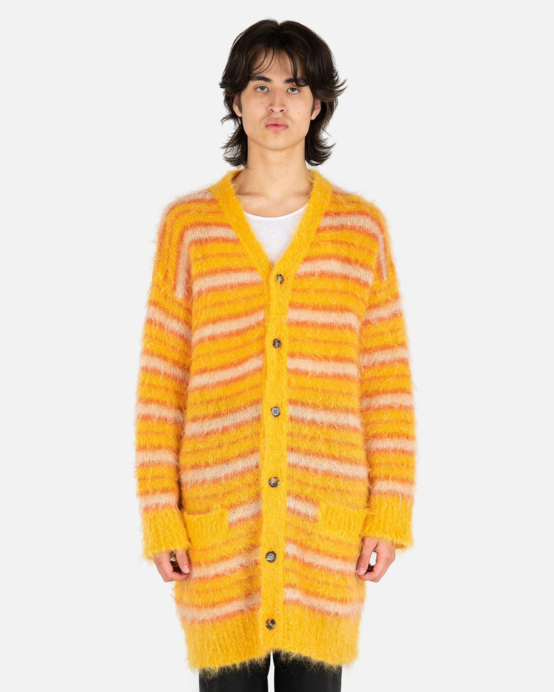 Marni mens sweater Iconic Groovy Striped Mohair Long Cardigan in Maize