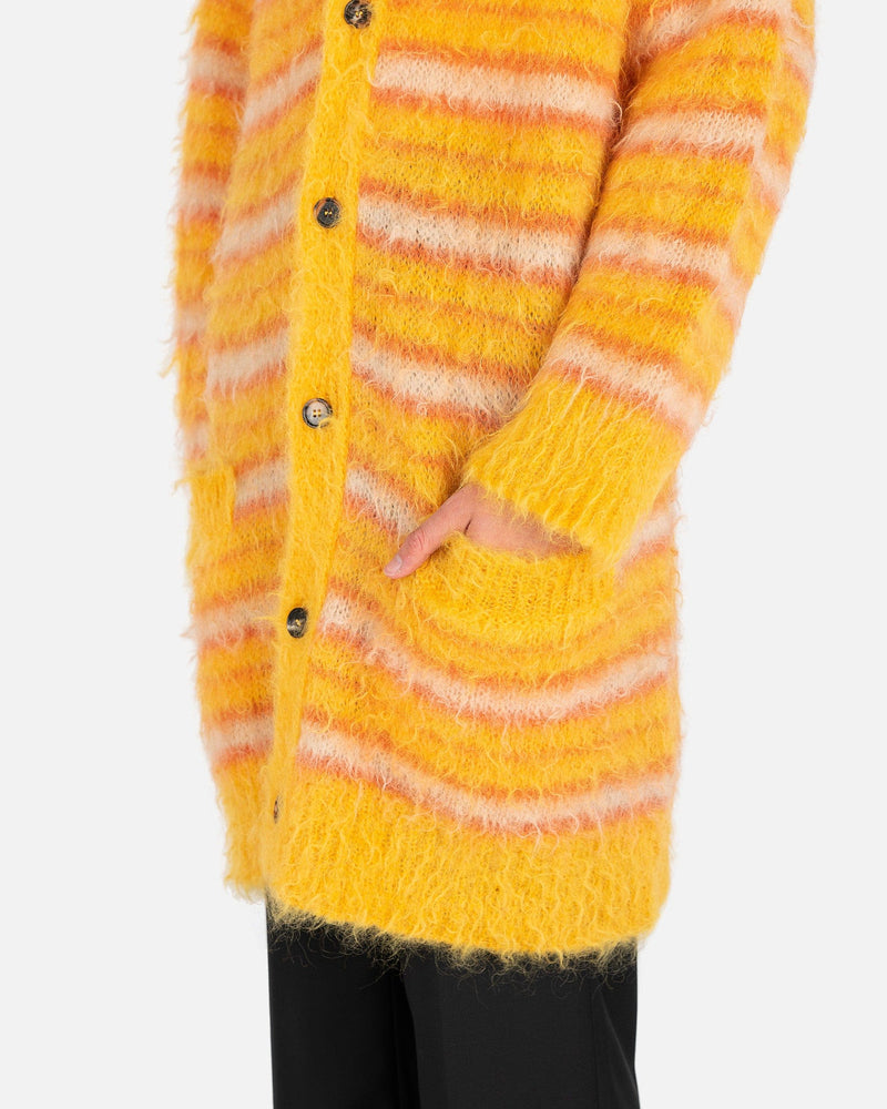 Marni mens sweater Iconic Groovy Striped Mohair Long Cardigan in Maize