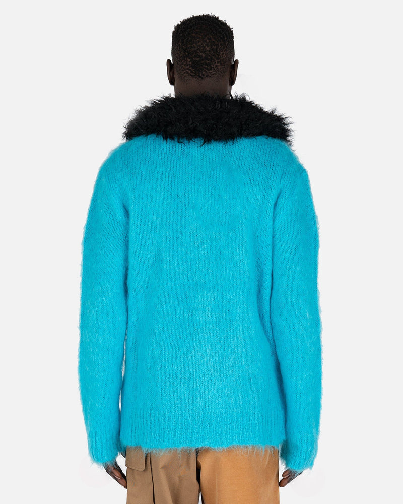 Marni Men's Sweatshirts Iconic Solid Color Mohair Cardigan in Turquoise
