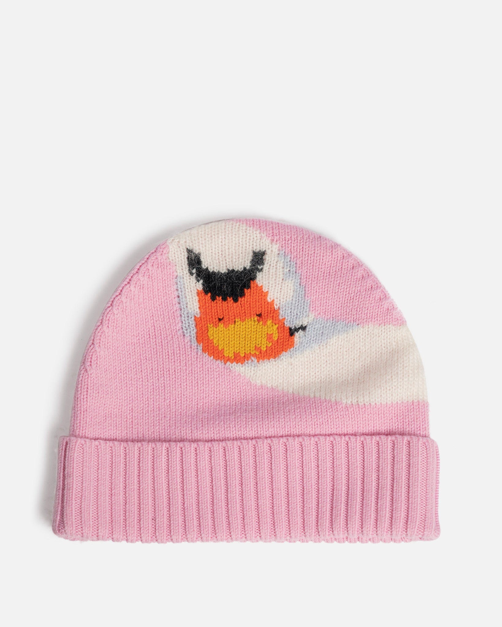 JW Anderson Men's Hats O/S Intarsia Knit Swan Beanie in Light Pink
