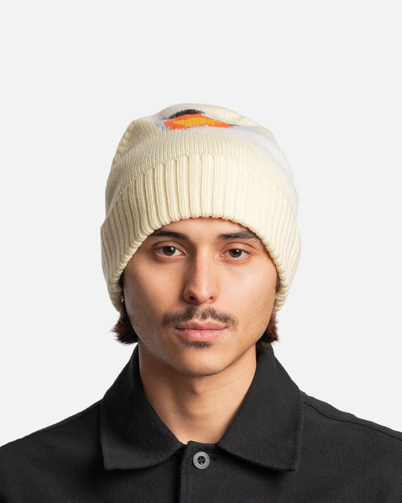 JW Anderson Men's Hats O/S Intarsia Knit Swan Beanie in Pale Yellow