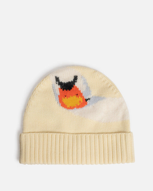 JW Anderson Men's Hats O/S Intarsia Knit Swan Beanie in Pale Yellow