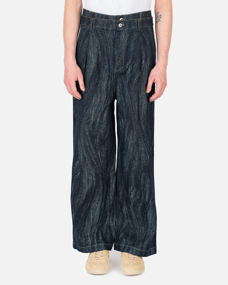 Feng Chen Wang Men's Jeans Jacquard Denim Trousers in Indigo