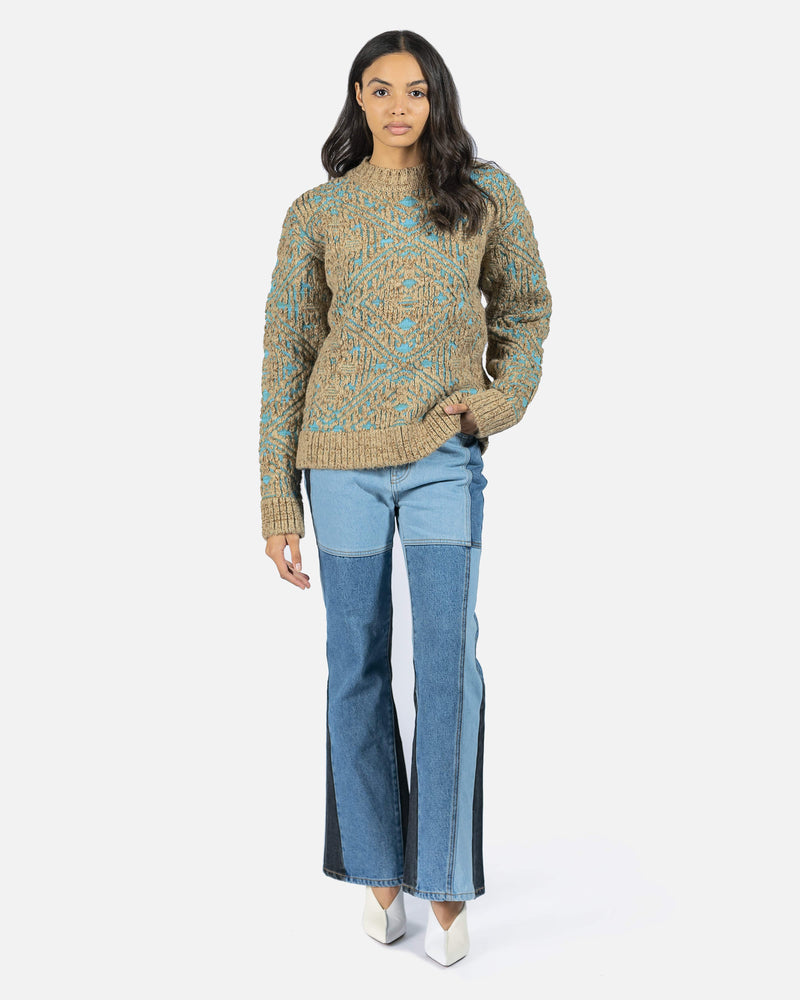 Andersson Bell Jacquard Heavy Crewneck Sweater in Blue/Beige