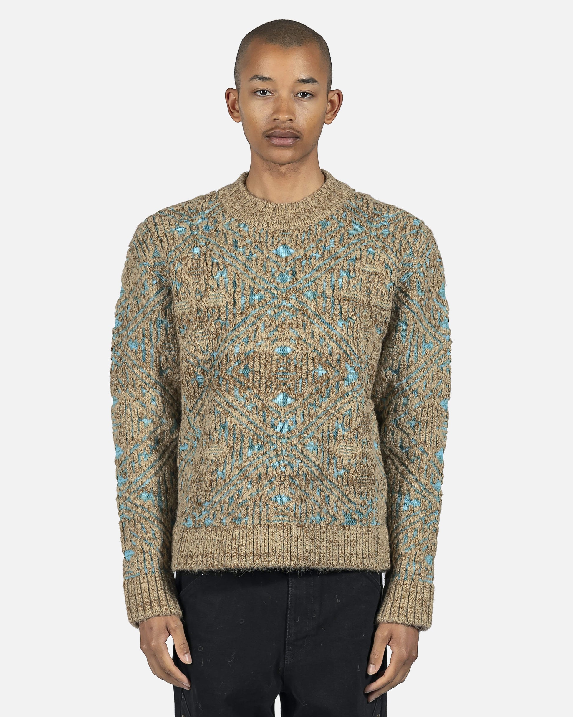 Andersson Bell mens sweater Jacquard Heavy Crewneck Sweater in Blue/Beige