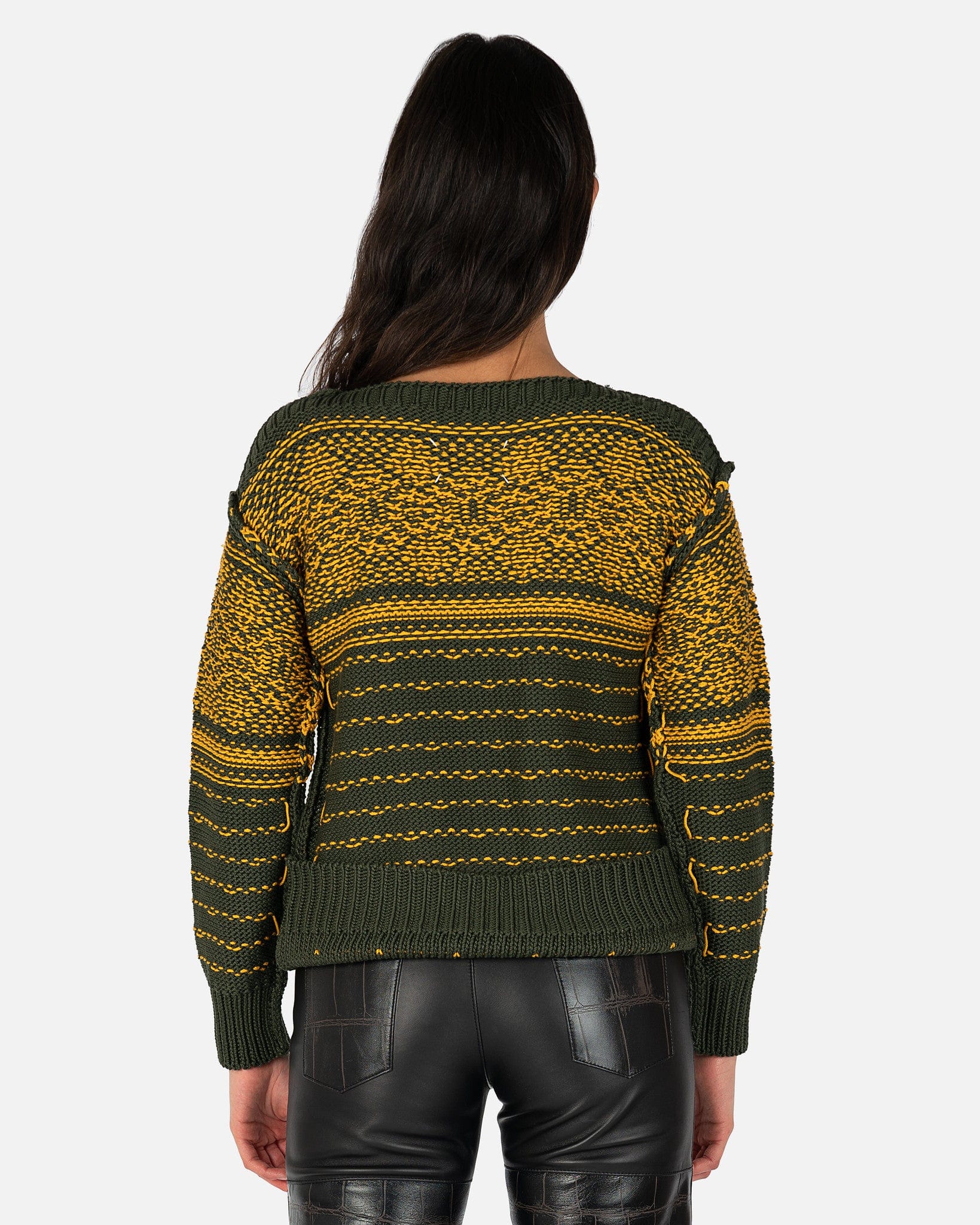 Maison Margiela Women Sweaters Jacquard Knit Sweater in Green/Yellow