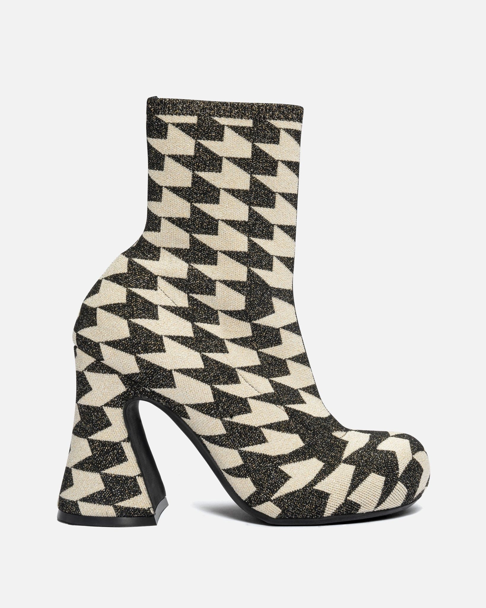 Marni Women Boots Jacquard Lurex Ankle Boots in Black/Cream