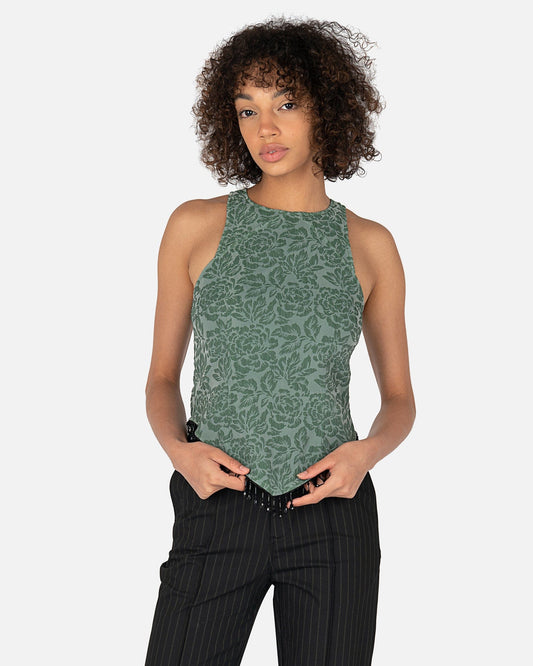 Ganni Women Tops Jacquard Organza Beaded Top in Myrtle